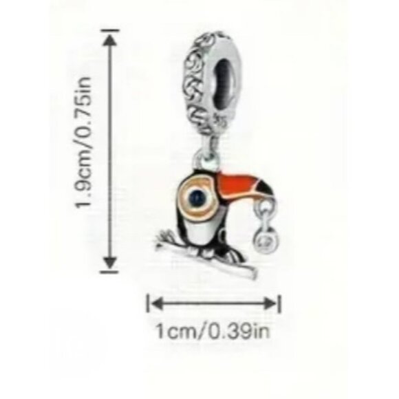 NWT Tropical Toucan Bird Charm Pendant 925 Silver Cute Animal Colorful Gift - Picture 2 of 2